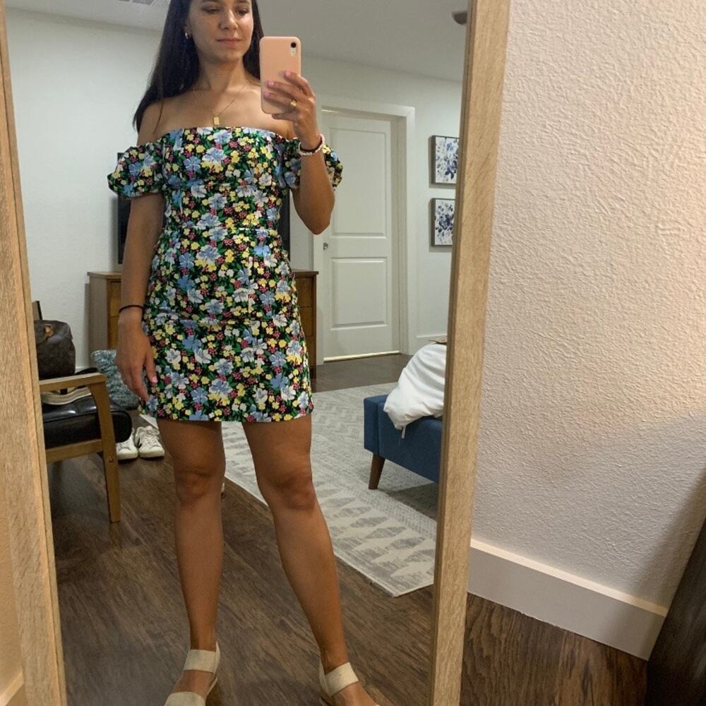Maje Rapy Multicolor Floral Off Shoulder Mini Dress - Picture 2 of 14